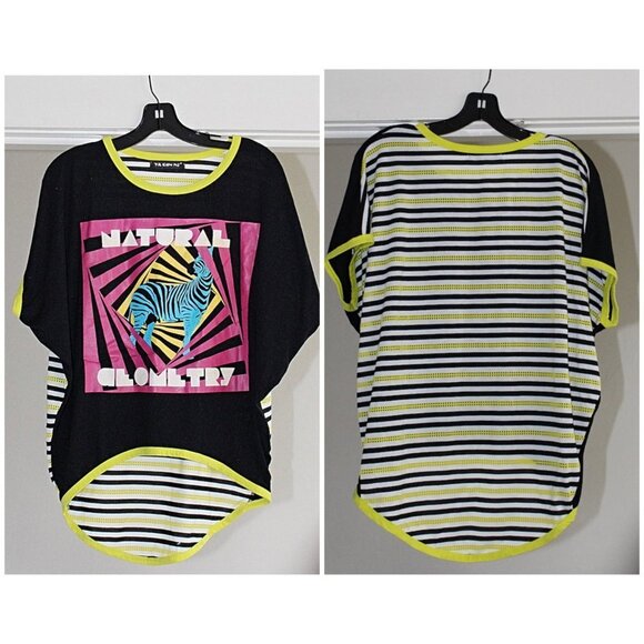 Vintage 1990s - Retro Natural Geometry Cocoon Top in Bright Neon - MTV Style - Picture 2 of 7